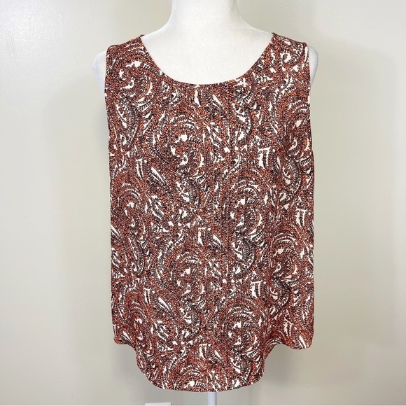 ANN TAYLOR Cream & Orange Pleated Sleeveless Career Blouse - LARGE - Picture 1 of 9